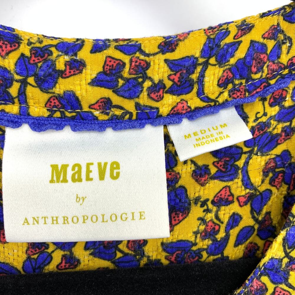Maeve X Anthropologie Button Front Half Sleeve Blouse Sz M Yellow Blue Floral - Picture 5 of 5
